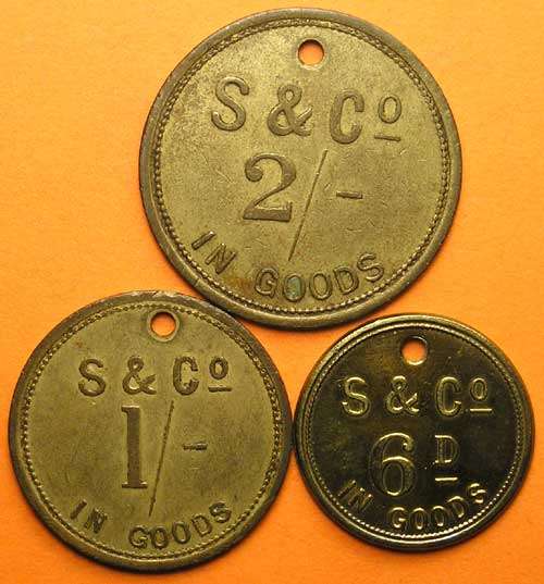 Three (x3) Strachan & Co (Natal) 2/-  1/-  6d Type 4 Tokens