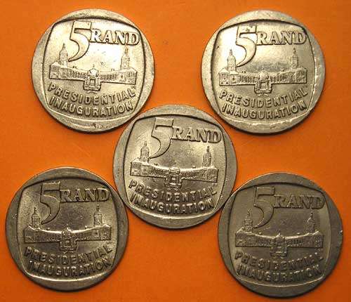 Five (x5) Mandela Inauguration 5 Rand * Circulated *