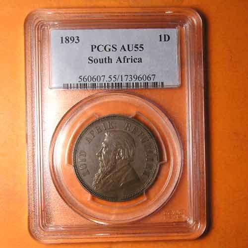 ZAR: 1893 Kruger Penny * PCGS AU55 * RARE *