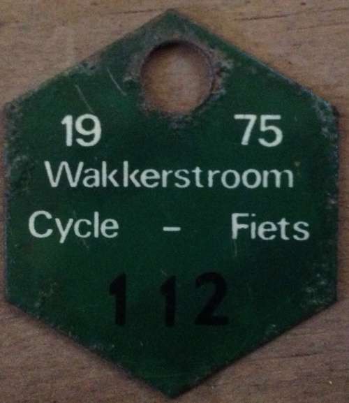 Vintage Wakkerstroom bicycle license 1975
