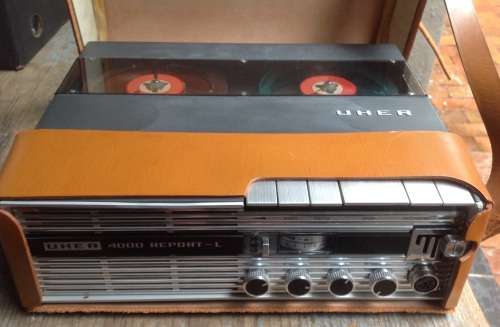 Vintage reel recorder (Uher 4000 Report L) in leather case