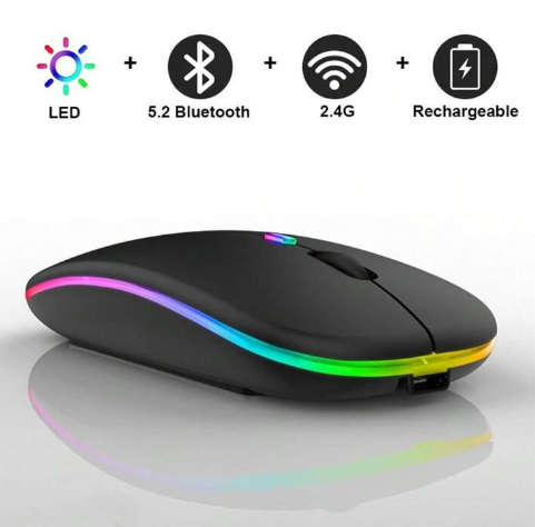 Bluetooth v5.2/Wireless Receiver Dual-Mode Rechargeable Wireless Mouse With RGB Light