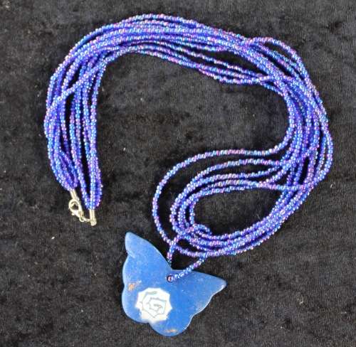 Small beads Necklace with painted mother of Pearl pendant