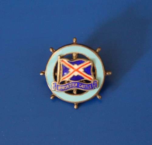 Silver M V Manchester Castle Badge. Transport Shipping.