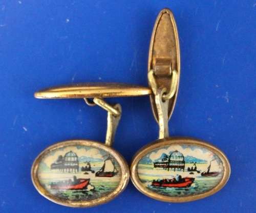 Unique Vintage Cufflinks with River Boat Scene
