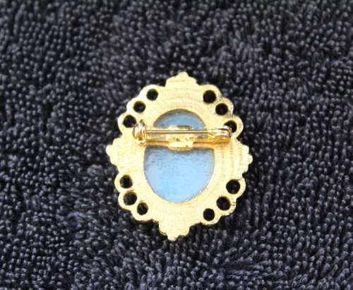 Vintage Cameo Brooch with Light Blue background