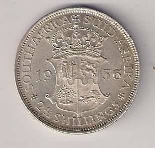 SA Union 1936 Silver 2 1/2 Shillings in Excellent Condition. AU