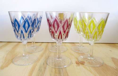 Vintage Retro French Reims Harlequin Port Glasses - Set of Six - Made in France