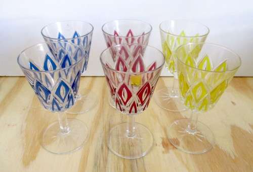 Vintage Retro French Reims Harlequin Port Glasses - Set of Six - Made in France