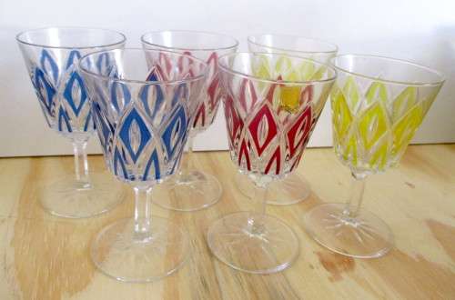 Vintage Retro French Reims Harlequin Port Glasses - Set of Six - Made in France
