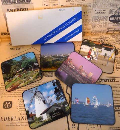 Six Vintage Prestige Drink Coaster. Perth, Australian Made.