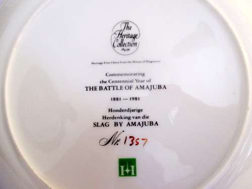 Commemoration of Centennial Year of The Battle of Amajuba 1881-1981. Hanging Plate. Nr. 1357.  25cm.
