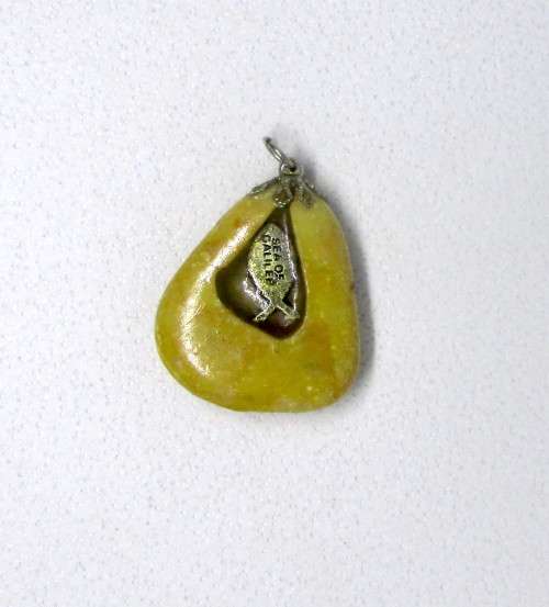 Vintage Jerusalem Stone with Messianic Sea of Galilee Fish Grafted In Pendant. 3cm.