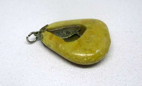 Vintage Jerusalem Stone with Messianic Sea of Galilee Fish Grafted In Pendant. 3cm.