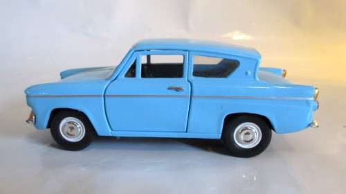Saico 1/32 Diecast Ford Anglia 105e in Blue With Pull Back Motor. Excellent Condition.