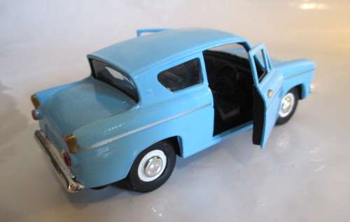 Saico 1/32 Diecast Ford Anglia 105e in Blue With Pull Back Motor. Excellent Condition.