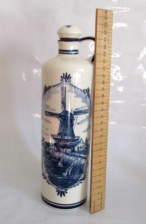 Delft Blue Porcelain Bols Brandy Decanter. Handmade Holland. Dated. Still filled with Brandy. 28cm