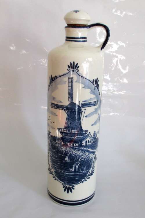 Delft Blue Porcelain Bols Brandy Decanter. Handmade Holland. Dated. Still filled with Brandy. 28cm