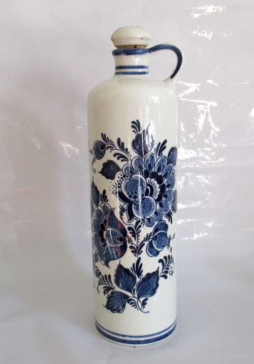Delft Blue Porcelain BOLS Brandy Decanter.  Handmade Holland.  Marked. 28cm high.