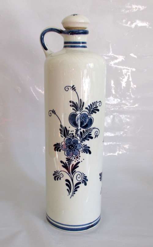 Delft Blue Porcelain BOLS Brandy Decanter.  Handmade Holland.  Marked. 28cm high.