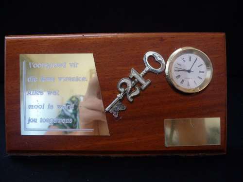 21 Year Key Birthday Wooden Desk Stand.