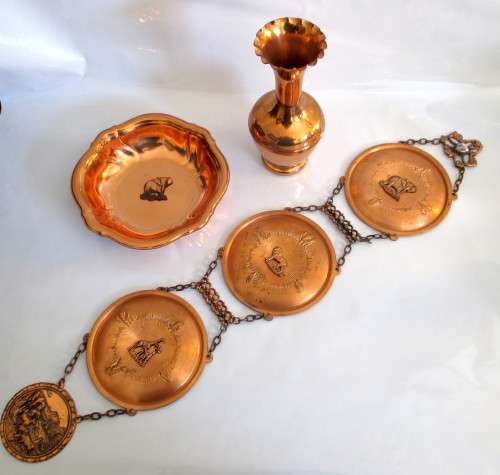 Vintage Three Piece Red Copper Paarl Souvenir Set