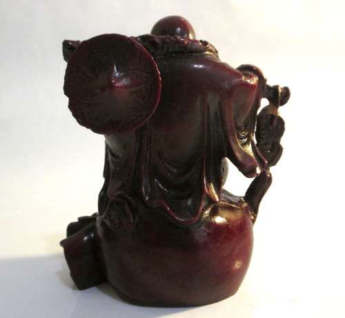 Red Resin Happy buddha standing on money bag with Coins Wealth and Happiness 10cm
