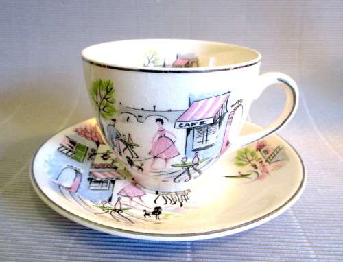 Vinyage Alfred Meakin Cup and Saucer. Street Cafe Scene.