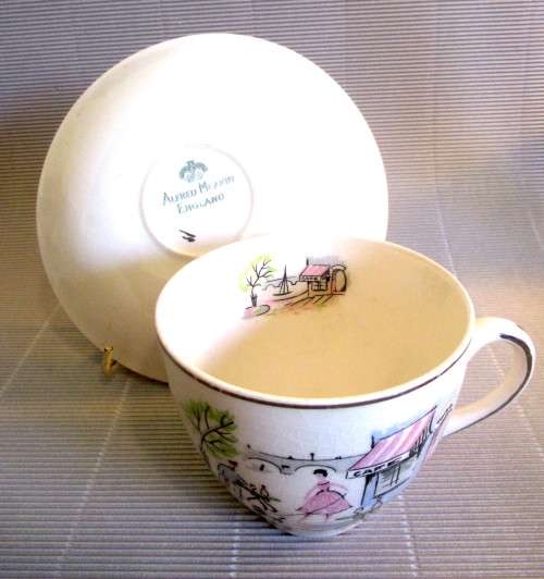 Vinyage Alfred Meakin Cup and Saucer. Street Cafe Scene.