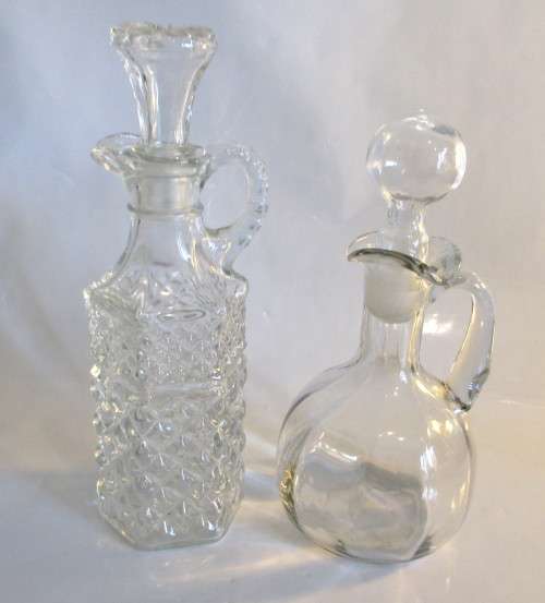 Two Vintage Glass Cruet Table Ware. Viniger and Oil.