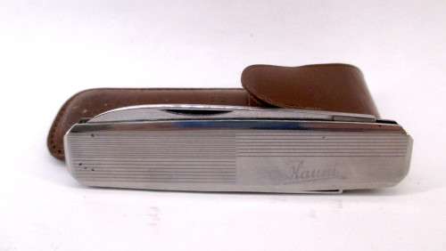 SOLINGEN ROSTFREI 40s Thin Pocket Knife Two Blades, File Stainless Steel. Unused, in Holder.