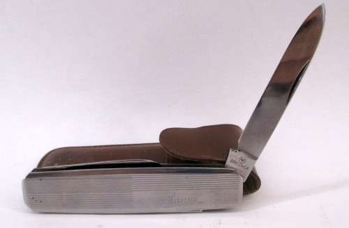 SOLINGEN ROSTFREI 40s Thin Pocket Knife Two Blades, File Stainless Steel. Unused, in Holder.