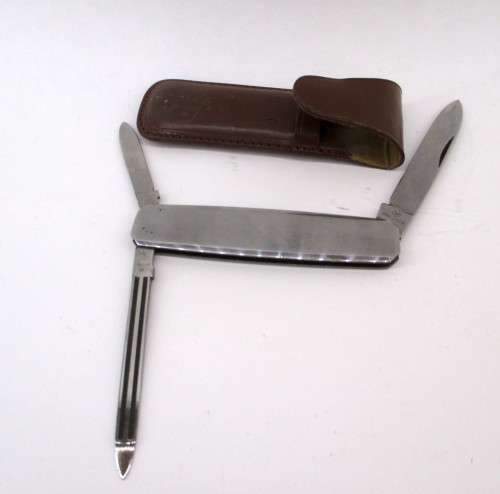 SOLINGEN ROSTFREI 40s Thin Pocket Knife Two Blades, File Stainless Steel. Unused, in Holder.