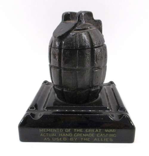 WW1 Hand Grenade Casting 1915, Inkwell/Ash Tray Reg No 651542. Momento. Heavy. 11cm high.