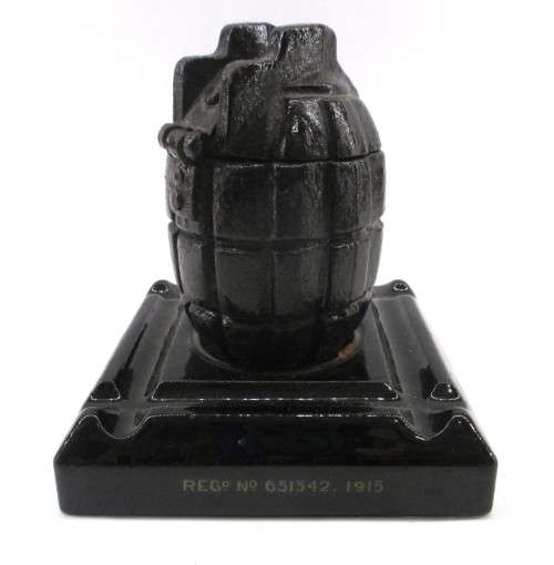 WW1 Hand Grenade Casting 1915, Inkwell/Ash Tray Reg No 651542. Momento. Heavy. 11cm high.