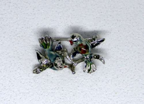 Delightful Little Vintage Art Deco Enamel and Marcasite Blue/Love Birds Brooch Pin