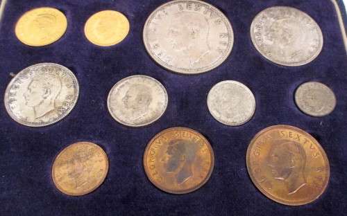 1952 Toned LONG Proof Set (with GOLD Pound and Half Pound) Union of South Africa in Original SAM box