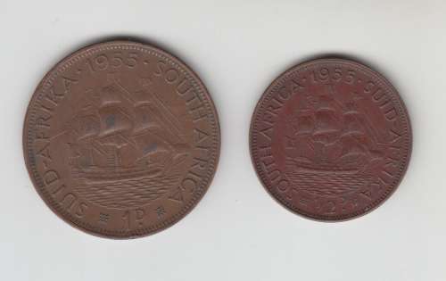 1955 Union of South Africa 1Penny and Half Penny.