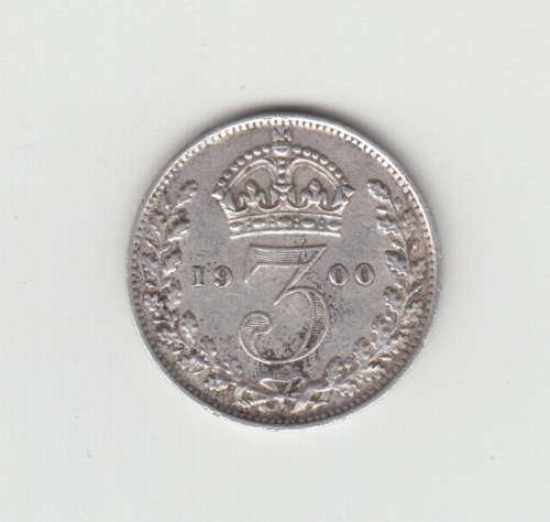 1900 Queen Victoria British Silver `Widow Head` Threepence
