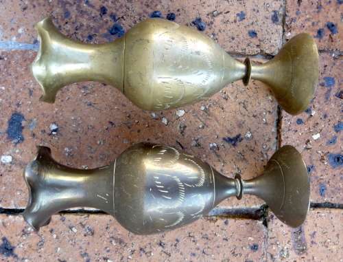 Pair of Vintage Brass Flower Vases. Different Colors. 15cm high