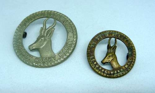 Set of two, WWI Vintage South African Cap Badge, UNION IS STRENGTH - EENDRACHT MAAKT MACHT