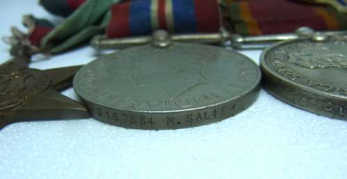WWII Set of 4 Medals Awarded to C187864 M. Salie on clasp