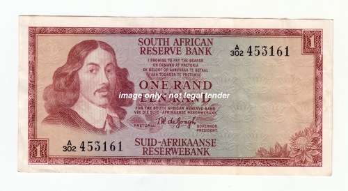 1967 South Africa One Rand Note - TW de Jongh