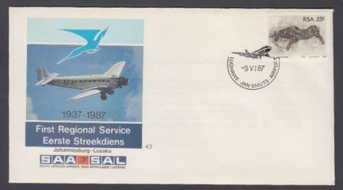 SA Airways 1987 Cover 43 First Regional Service JHB - Lusaka with Captain Signature, printed.