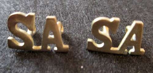 2 x South Africa SA Brass Army metal shoulder title