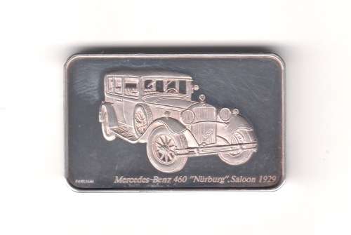 1 oz Fine Silver Mercedes Benz Silver Collection. 1929 460 Nurburg Saloon on reverse