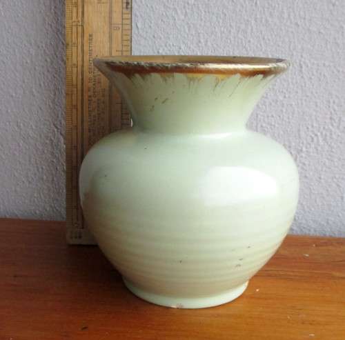 Lovely Vintage Light Green Bubbble Flower Vase. Gold Rim. 140mm high,