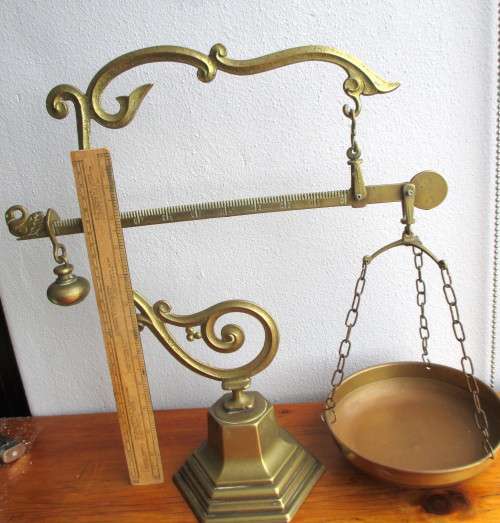 Large Brass Unigue Vintage Weight Scale. Decorative. Photos for Scale.
