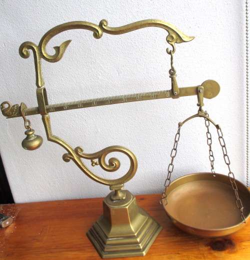 Large Brass Unigue Vintage Weight Scale. Decorative. Photos for Scale.