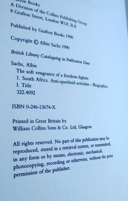 The Soft Vengeance of a Freedom Fighter. Albie Sachs 1990. Hardcover. First print. 203p. Good Cond